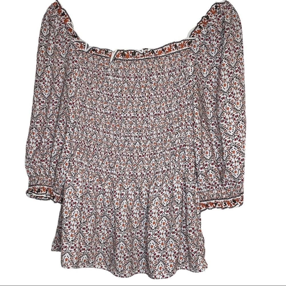 Max Studio Cottagecore Floral Print Rayon Smocked Elbow Sleeve Peasant Top - Picture 3 of 12